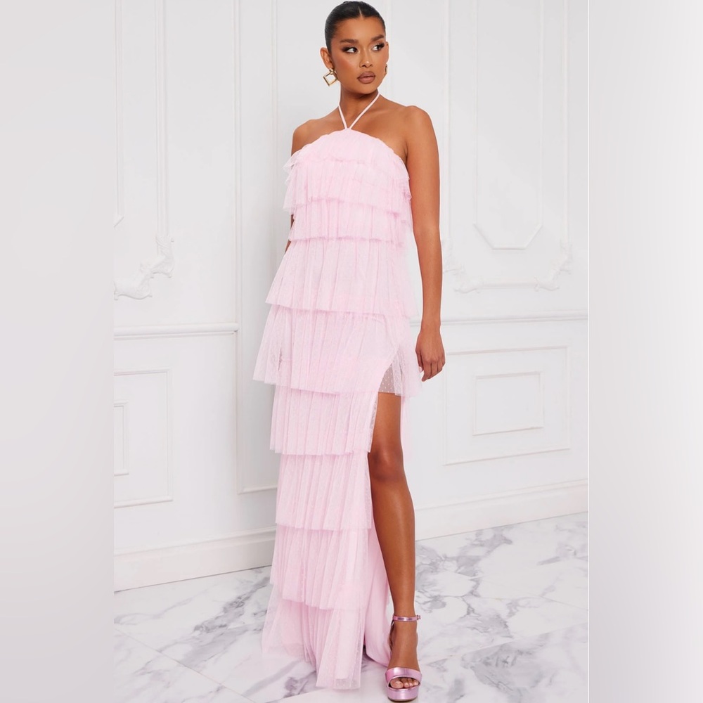 Fashion Nova Dressing Up Tulle Ruffle Maxi Dress